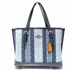 Coach blue Navy Canvas Leather Handbag Tote Bag (Pre-Owned)