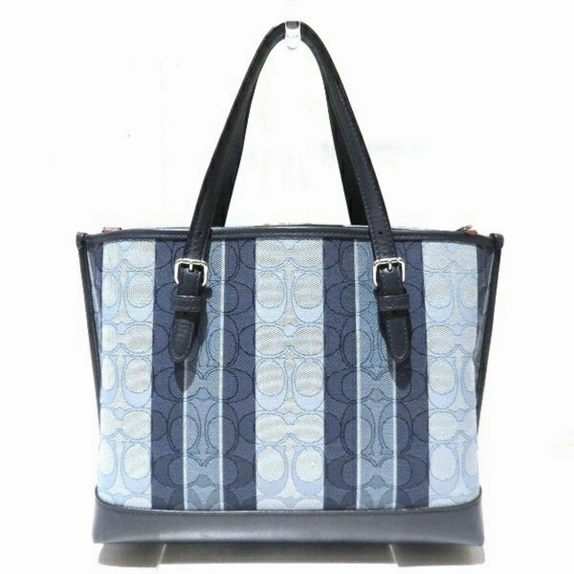 Coach blue Navy Canvas Leather Handbag Tote Bag (Pre-Owned)