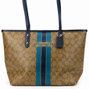Coach blue  Navy Leather Pvc Tote Bag (Pre-Owned)