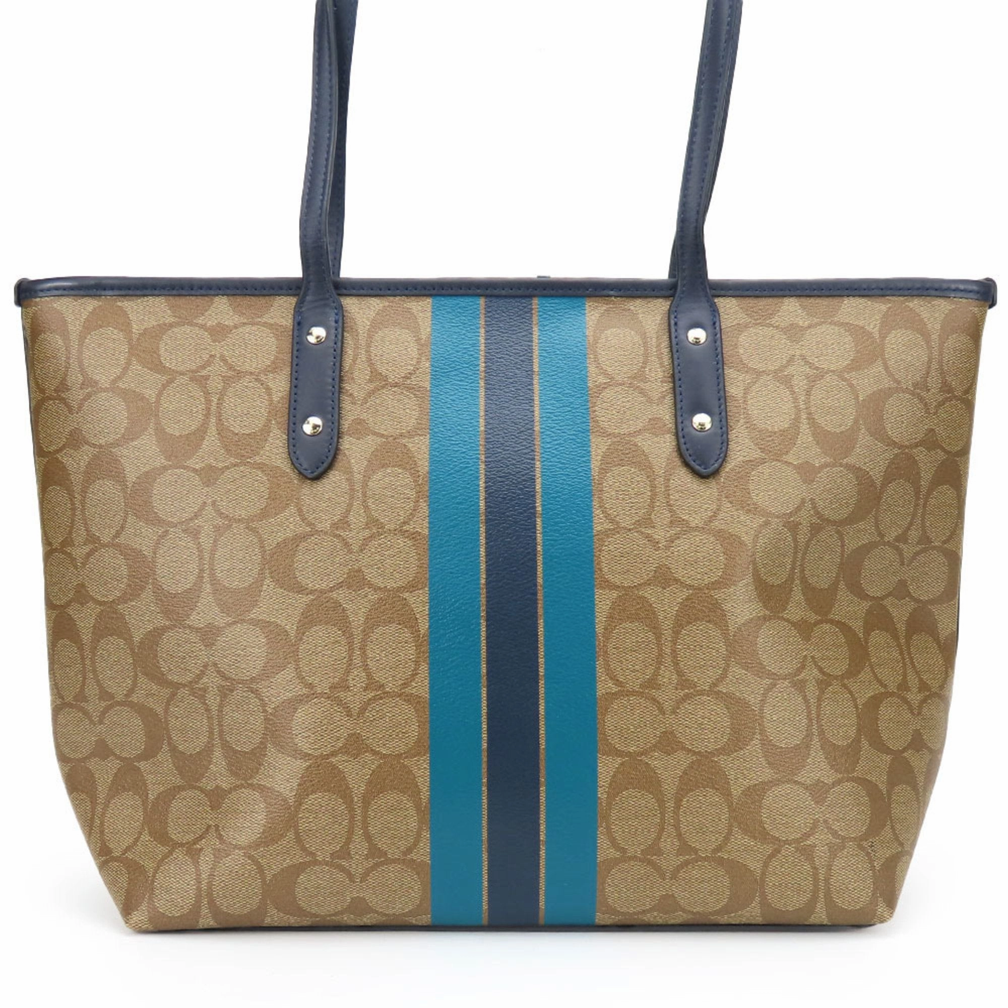 Coach blue  Navy Leather Pvc Tote Bag (Pre-Owned)