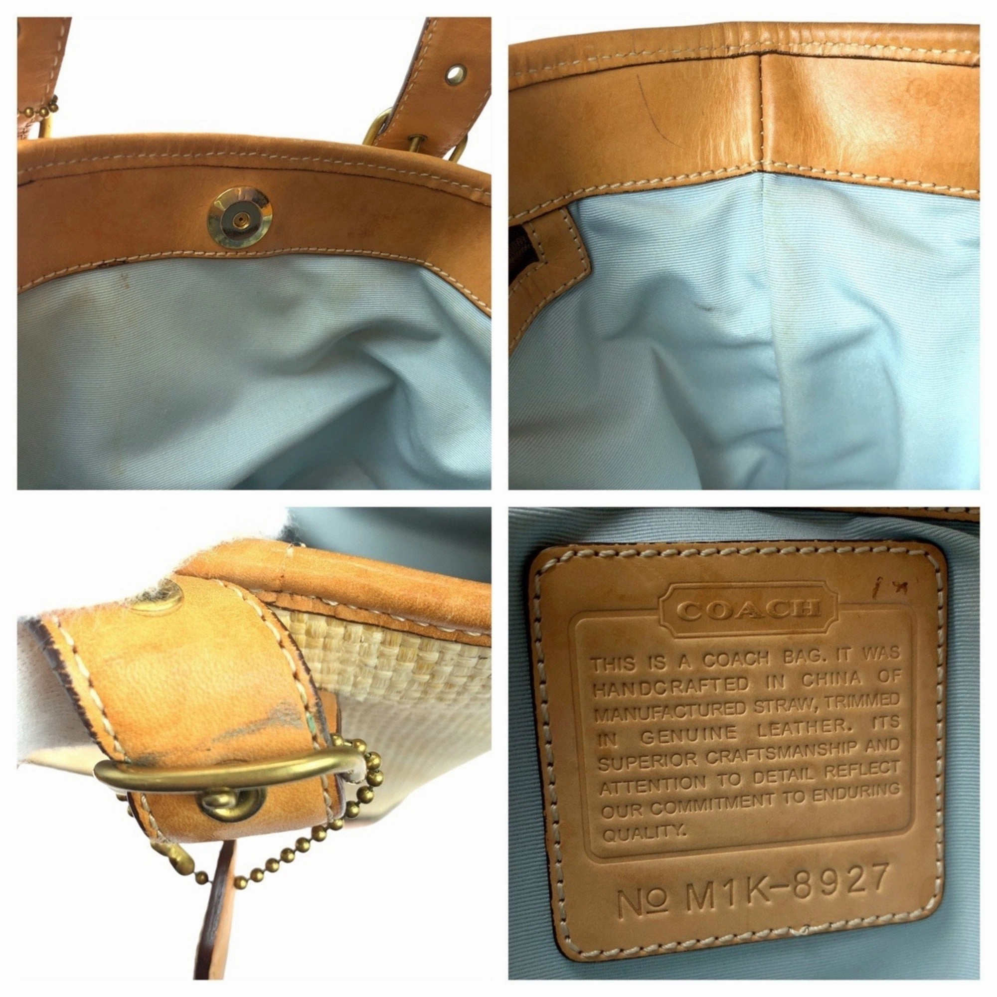 Coach Camel  Straw Leather Handbag Shoulder Bag Tote Bag (Pre-Owned)