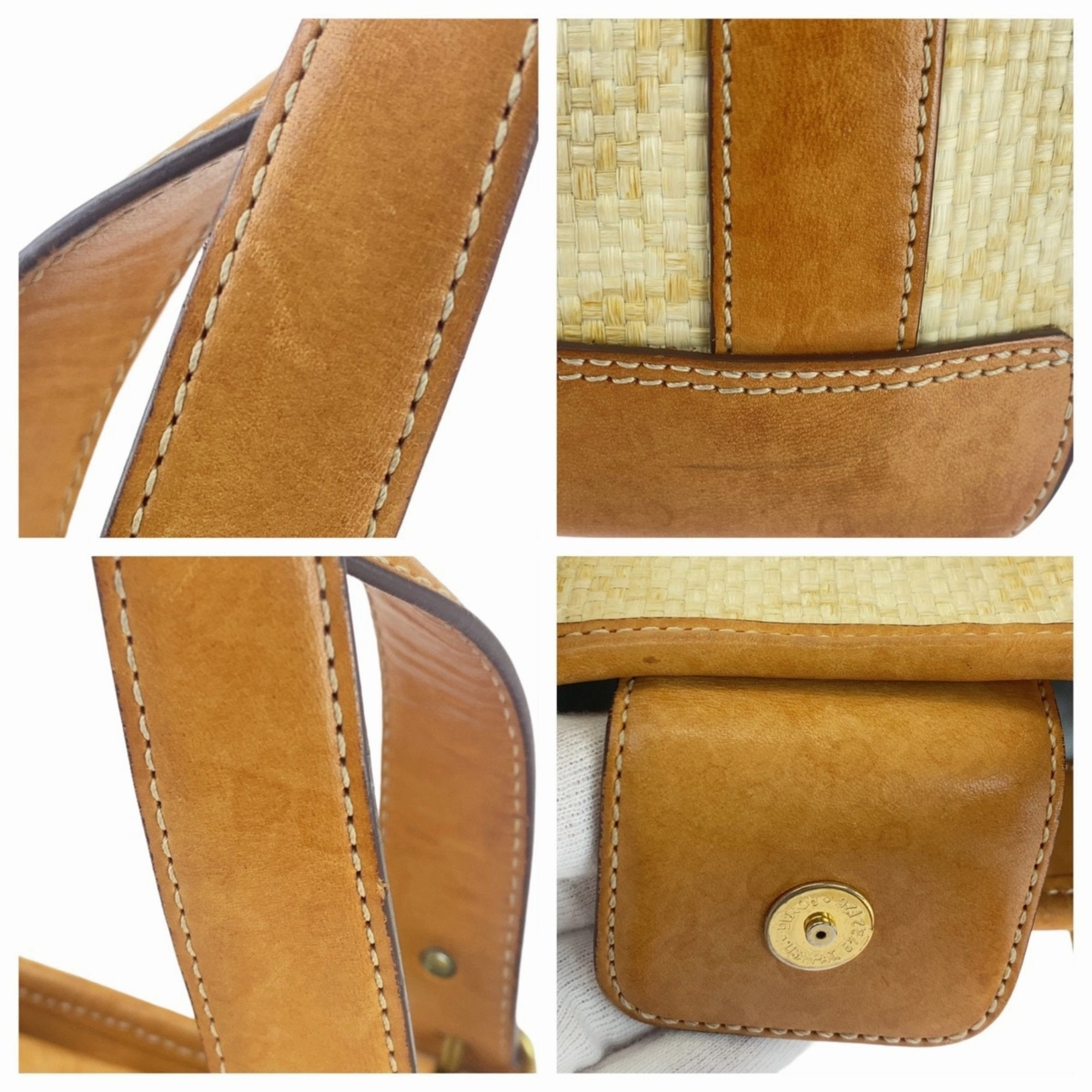Coach Camel  Straw Leather Handbag Shoulder Bag Tote Bag (Pre-Owned)