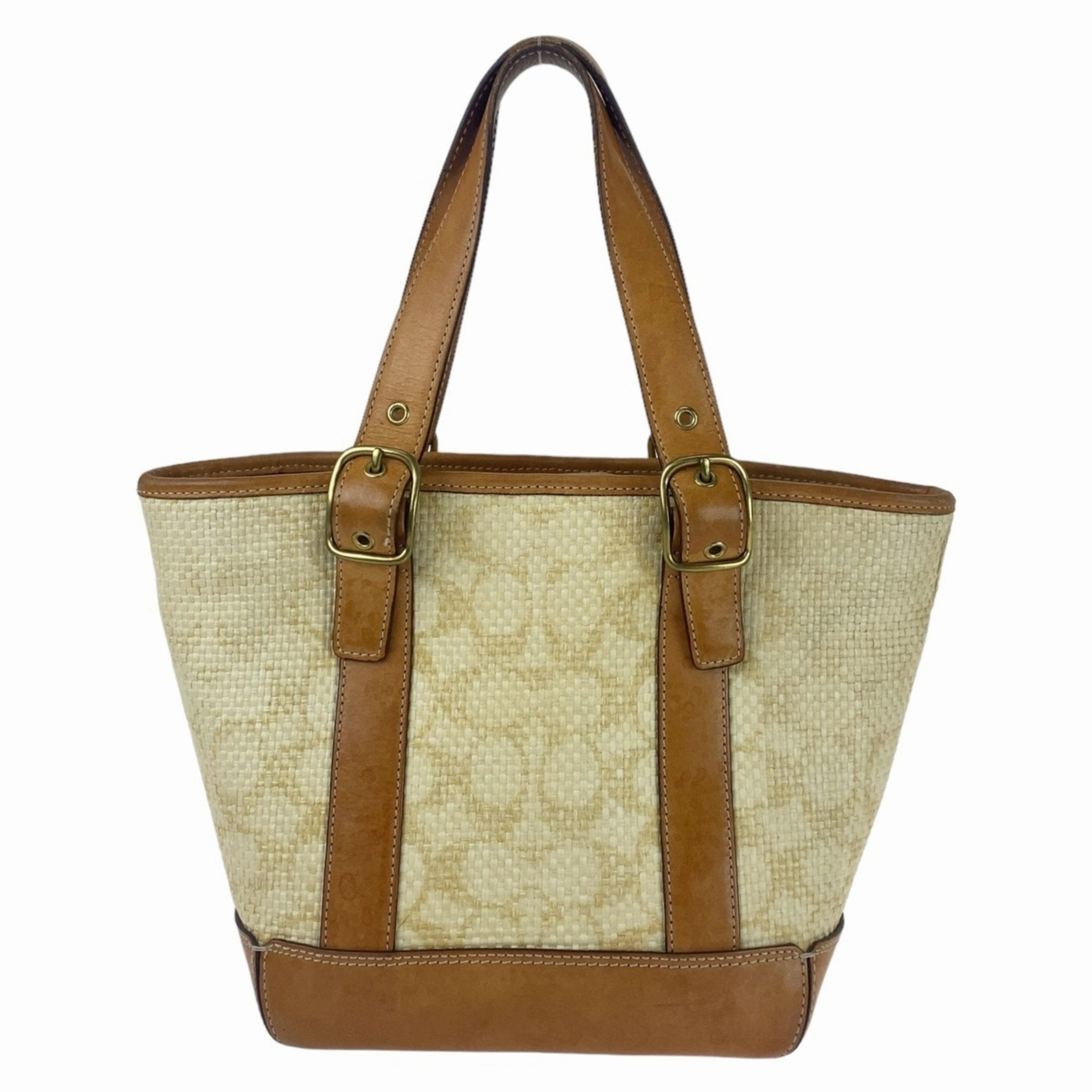 Coach Camel  Straw Leather Handbag Shoulder Bag Tote Bag (Pre-Owned)