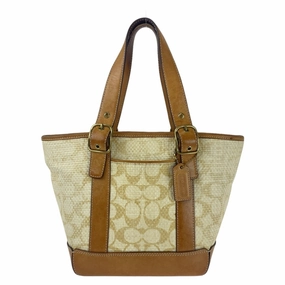 Coach Camel  Straw Leather Handbag Shoulder Bag Tote Bag (Pre-Owned)