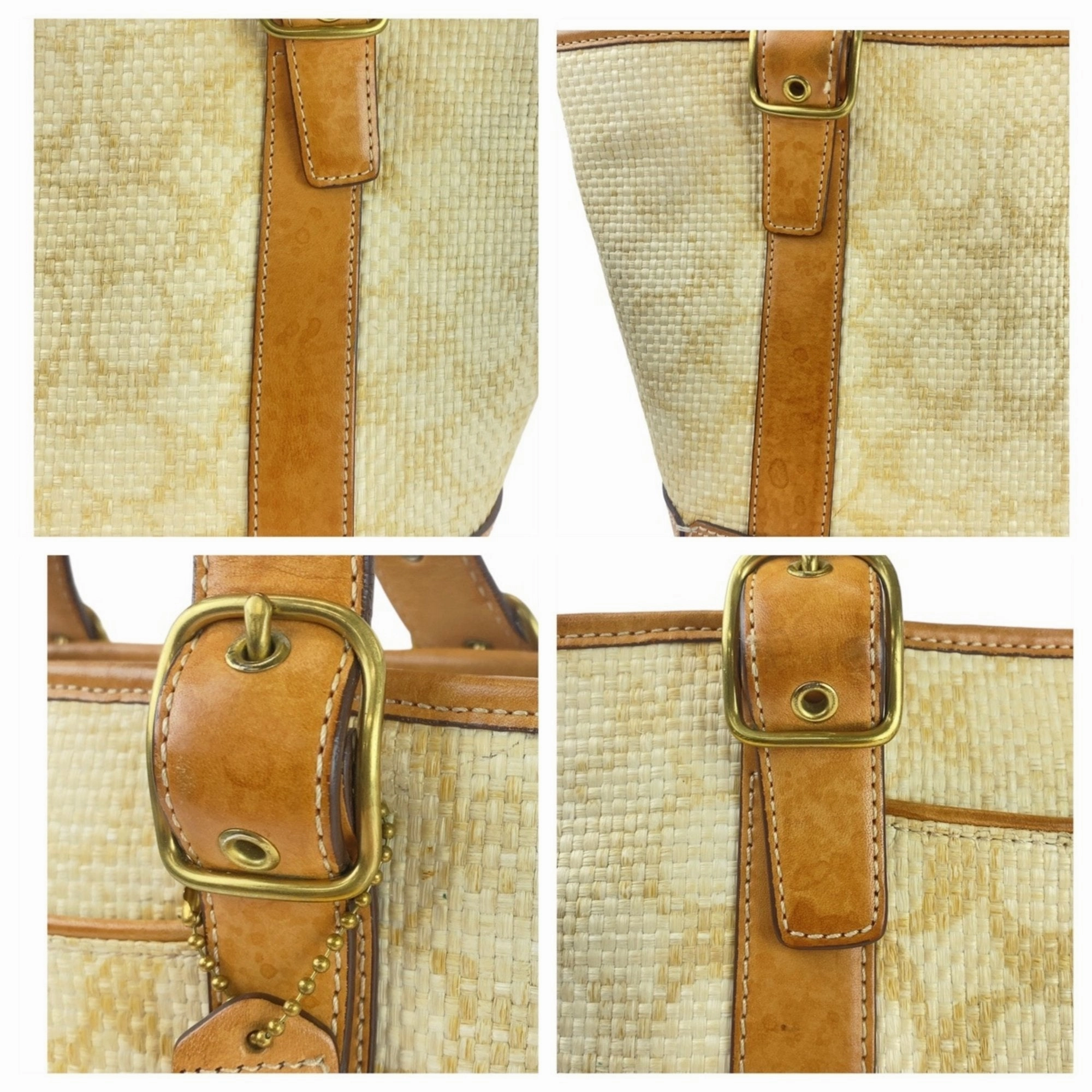 Coach Camel  Straw Leather Handbag Shoulder Bag Tote Bag (Pre-Owned)