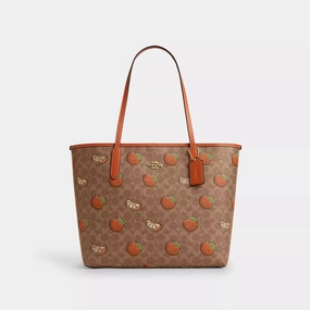 Coach Outlet City Tote Bag In Signature Canvas With Orange Print
