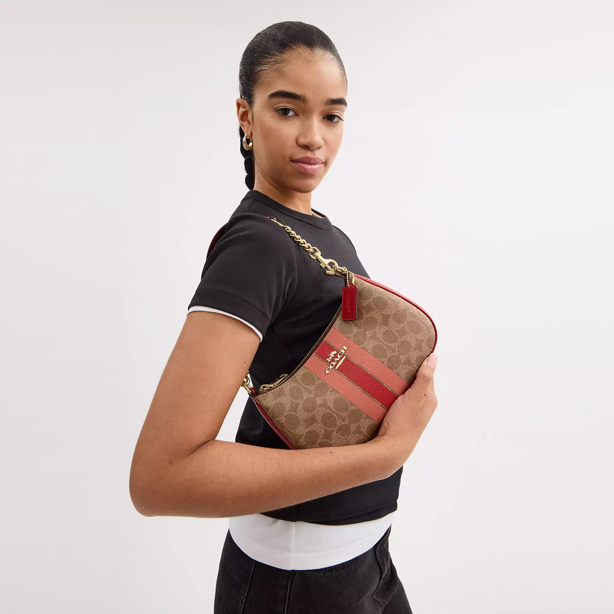 Coach Outlet Teri Shoulder Bag In Signature Canvas With Stripe