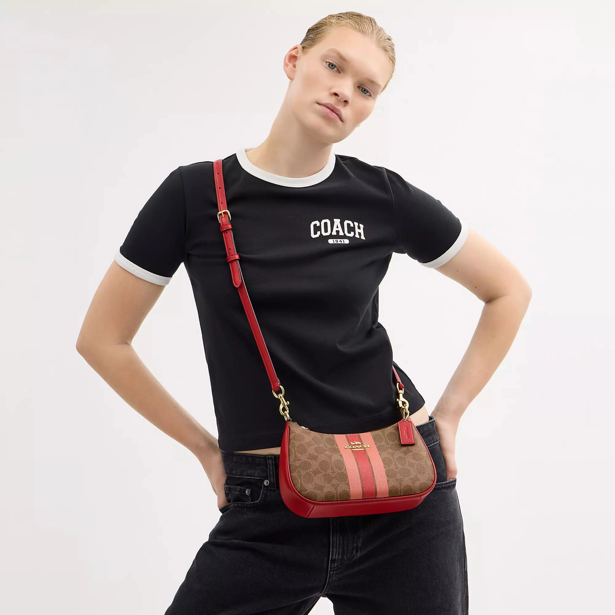 Coach Outlet Teri Shoulder Bag In Signature Canvas With Stripe