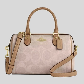 COACH Rowan Satchel Bag In Blocked Signature Canvas Sand/Tan CY679