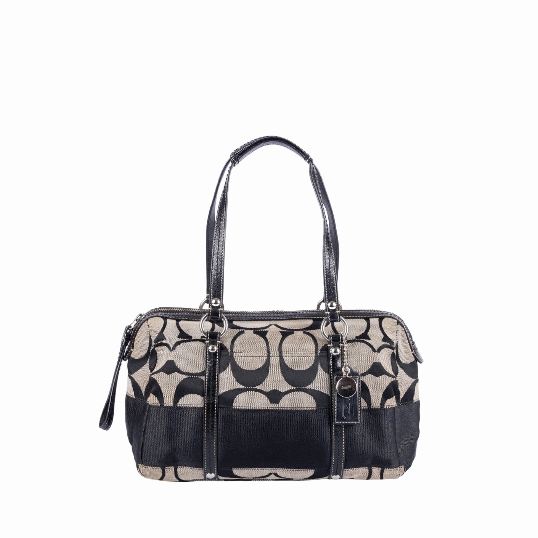 Coach Signature Black Canvas Leather Shoulder Bag