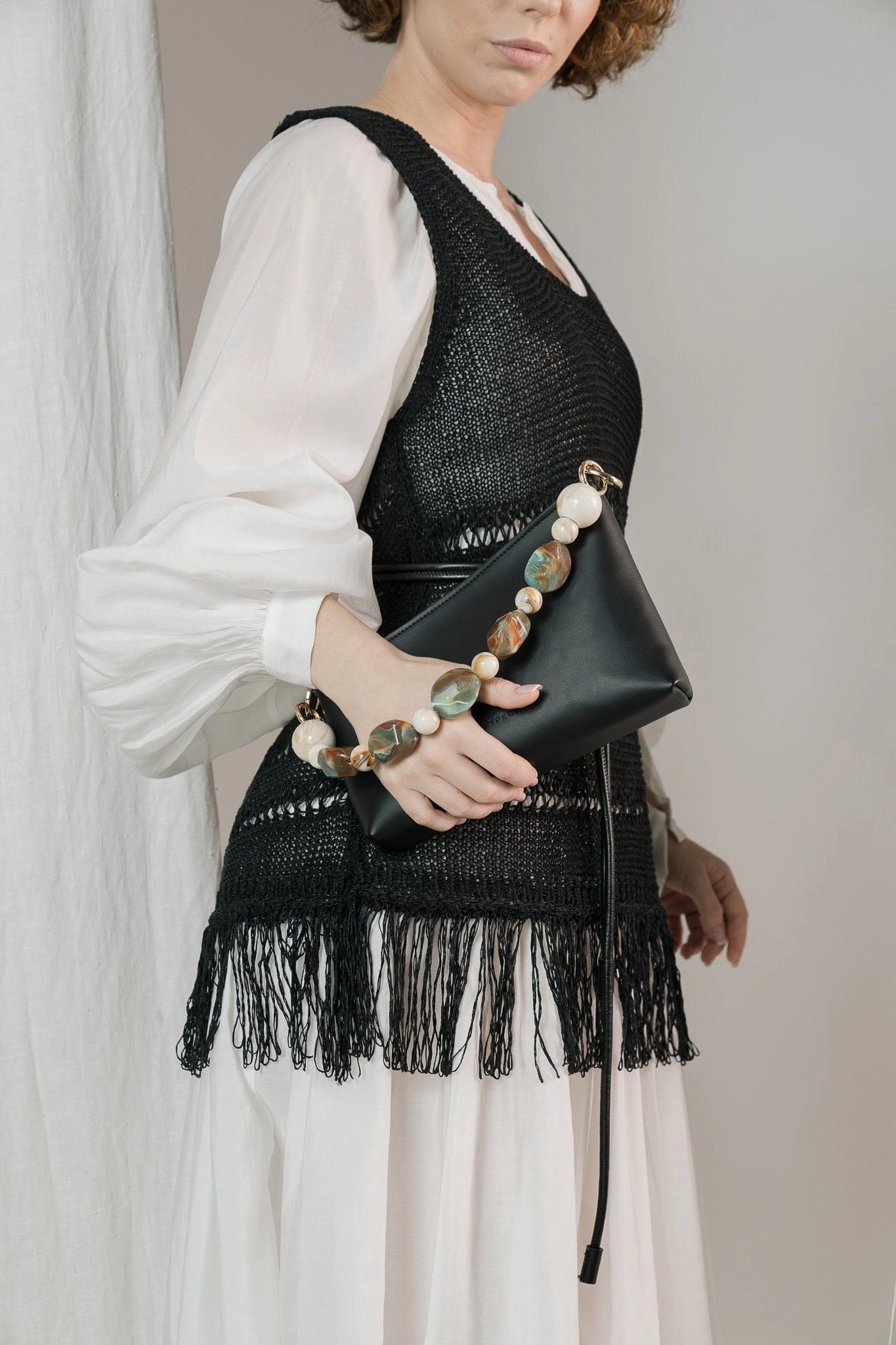 Corn Leather Vegan Baguette Bag | Black