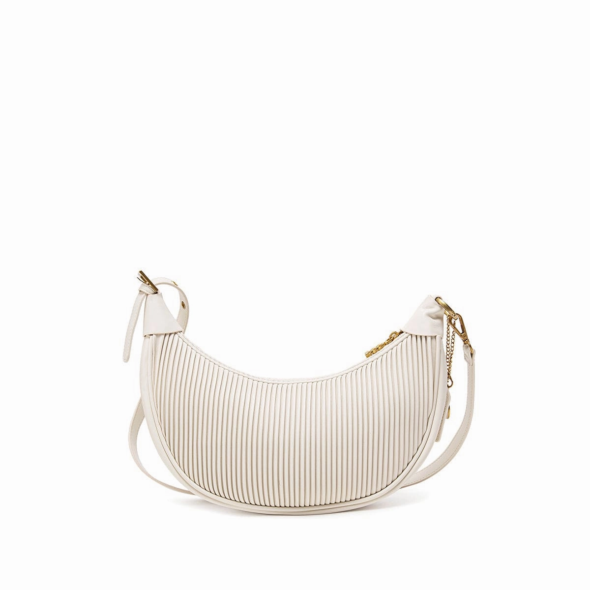 Crescent Vegan Leather Crossbody Bag | Coconut Cream Pleated