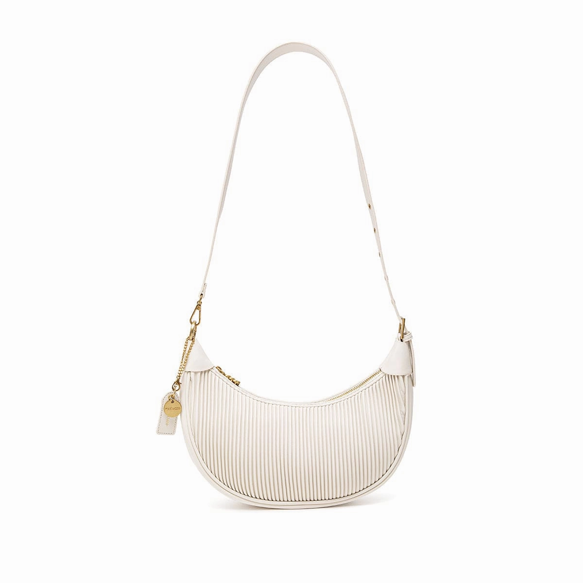 Crescent Vegan Leather Crossbody Bag | Coconut Cream Pleated
