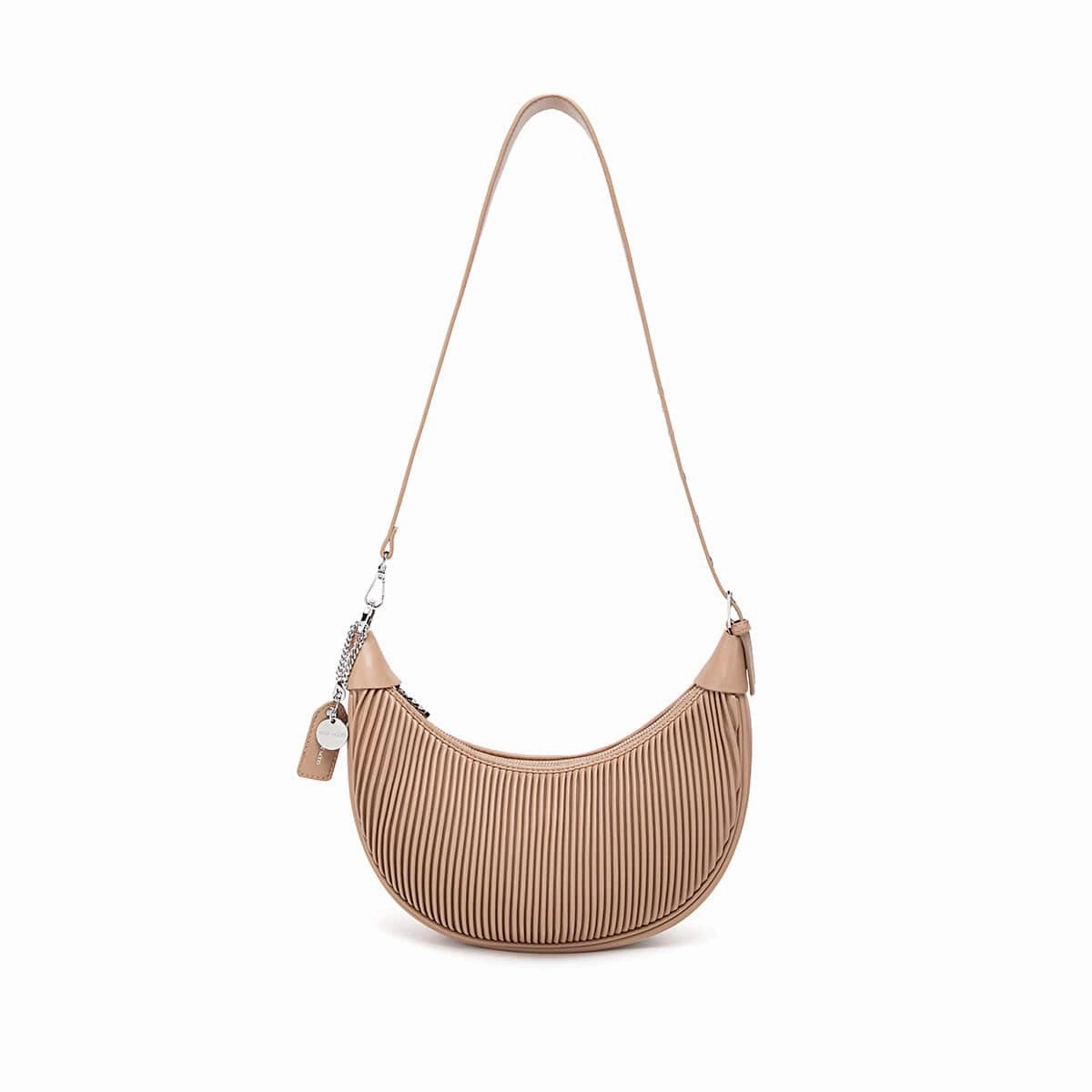 Crescent Vegan Leather Crossbody Bag | Latte Pleated