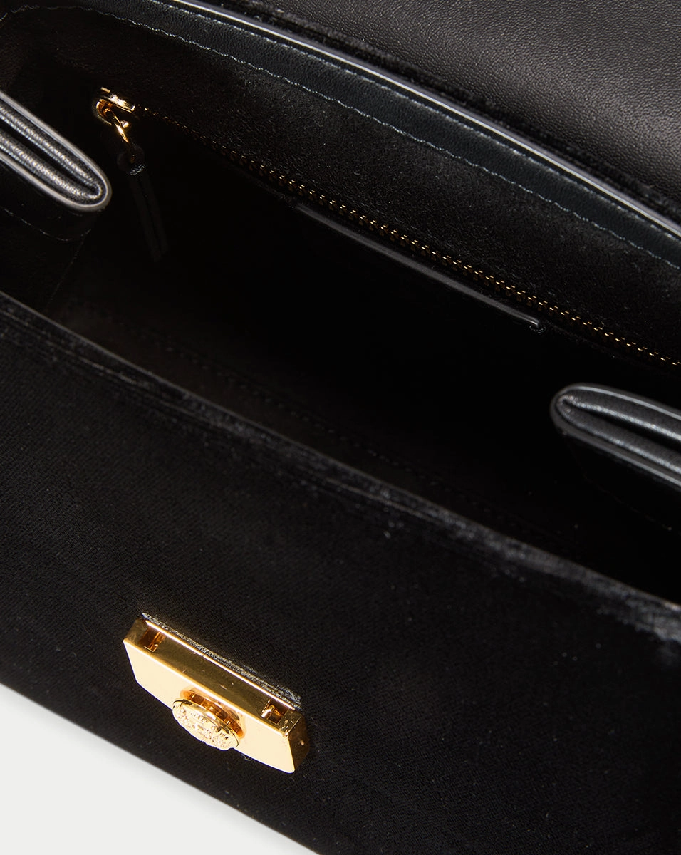 Crest Lock Velvet Top Handle Bag
