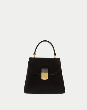 Crest Lock Velvet Top Handle Bag