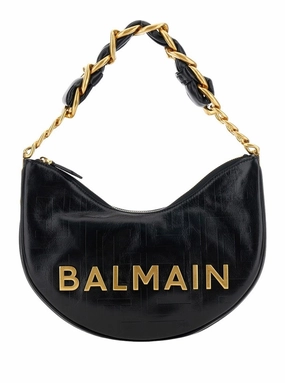 Curved Black Leather Shoulder Bag