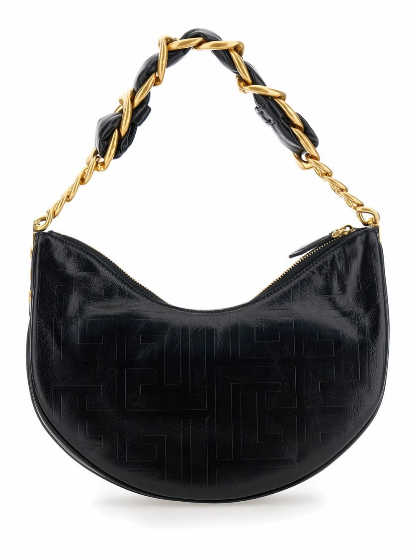 Curved Black Leather Shoulder Bag