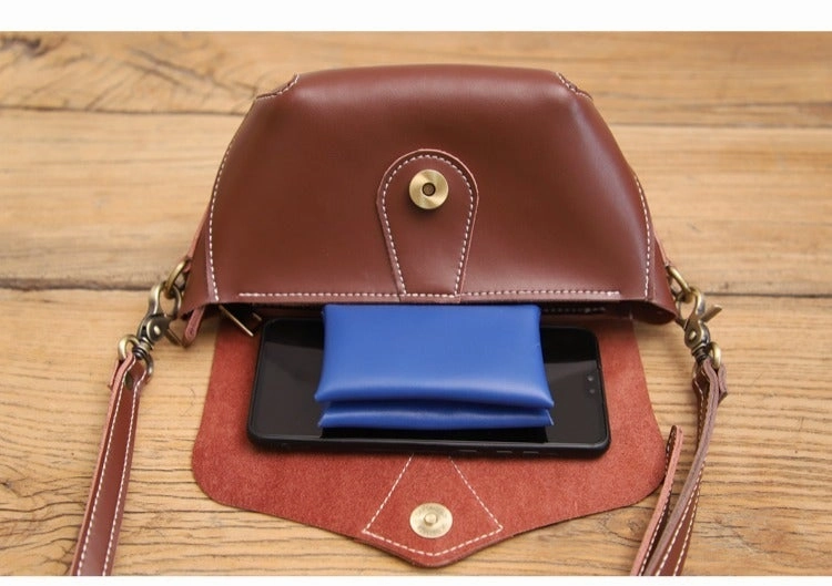 Cute Coffee LEATHER WOMEN Small SHOULDER BAG Handmade Small Crossbody Purse FOR WOMEN