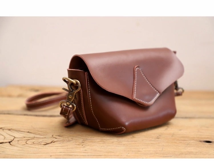 Cute Coffee LEATHER WOMEN Small SHOULDER BAG Handmade Small Crossbody Purse FOR WOMEN