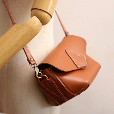 Cute Coffee LEATHER WOMEN Small SHOULDER BAG Handmade Small Crossbody Purse FOR WOMEN