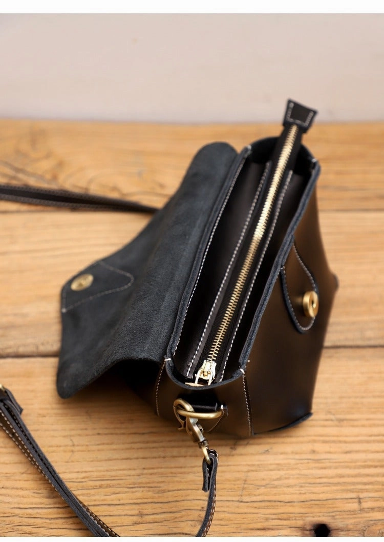 Cute Coffee LEATHER WOMEN Small SHOULDER BAG Handmade Small Crossbody Purse FOR WOMEN