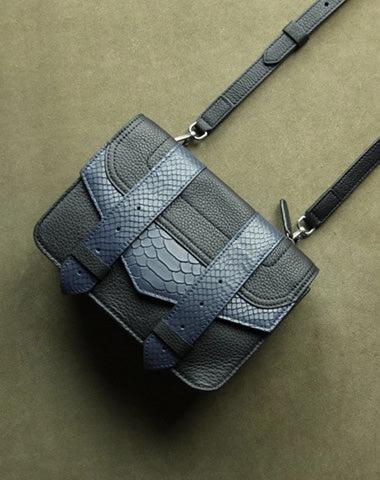 Cute Womens Dark Blue&Red Leather Shoulder Purse Small Leather Shoulder Bag Crossbody Purse for Ladies