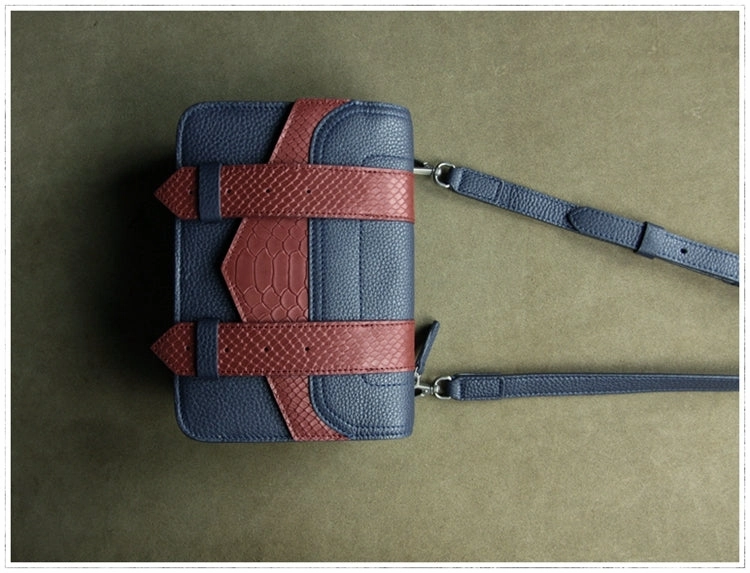 Cute Womens Dark Blue&Red Leather Shoulder Purse Small Leather Shoulder Bag Crossbody Purse for Ladies