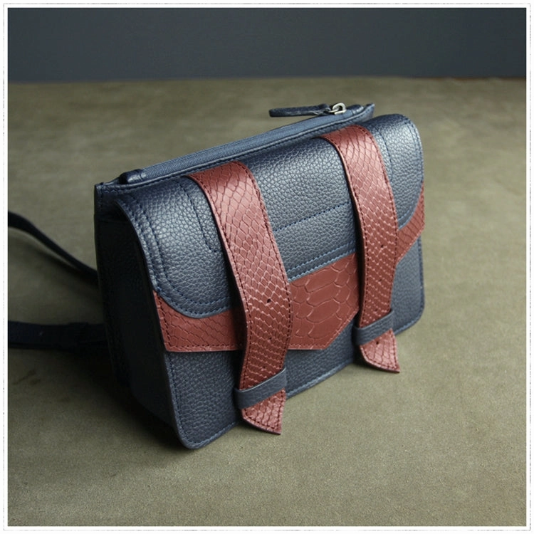 Cute Womens Dark Blue&Red Leather Shoulder Purse Small Leather Shoulder Bag Crossbody Purse for Ladies