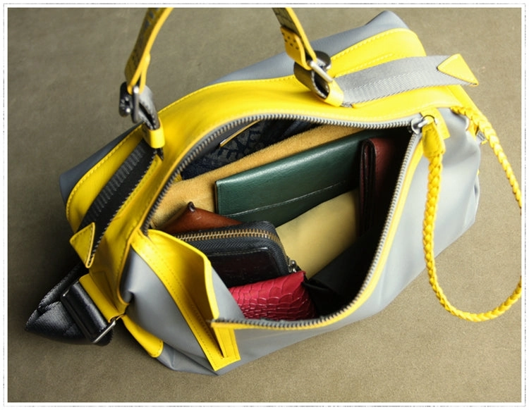 Cute Womens Khaki&Coffee NYLON Handbag Purse Cube NYLON Shoulder Bag Crossbody Purse for Ladies