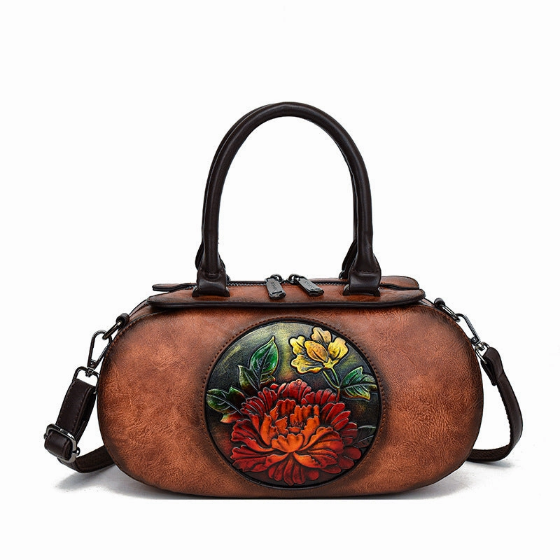 Cylindrical Retro  Handbag with National Style