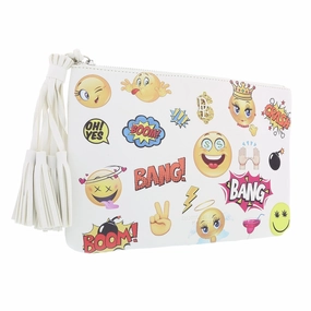 Daniela Fargion White Emogi Print Pop Art Pouch Clutch for womens