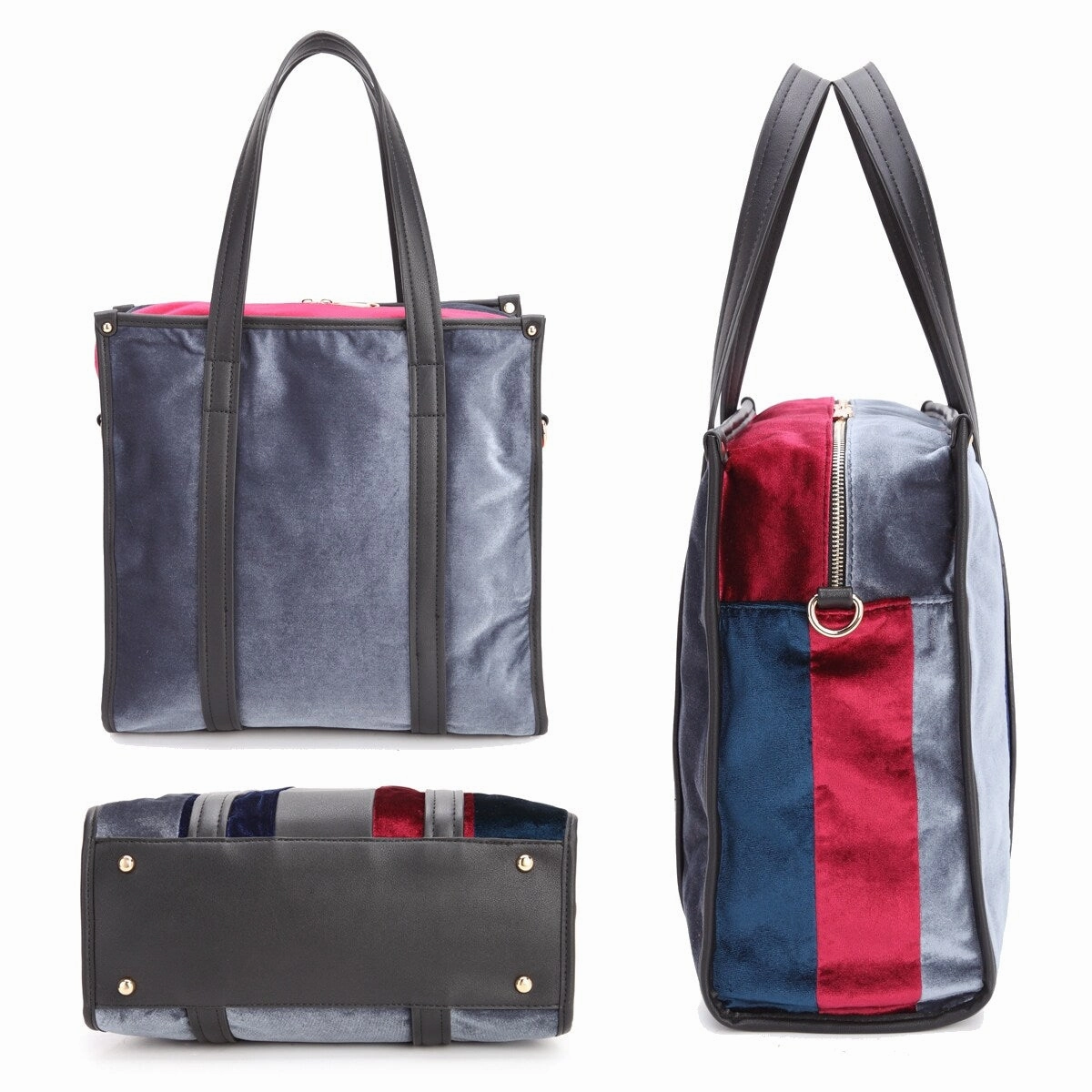 Dasein Faux Leather Velvet Large Tote MultiColor 13in W 13in H Adjustable Strap