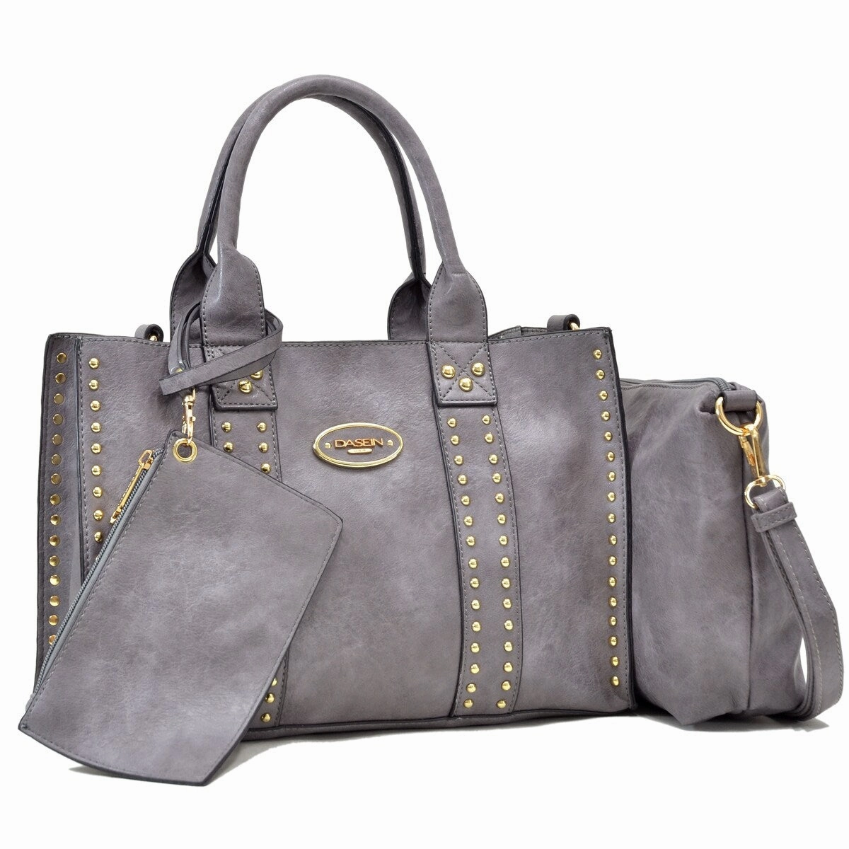 Dasein Studded Tote Bag Faux Leather With Organizer Pouch And Wristlet Green