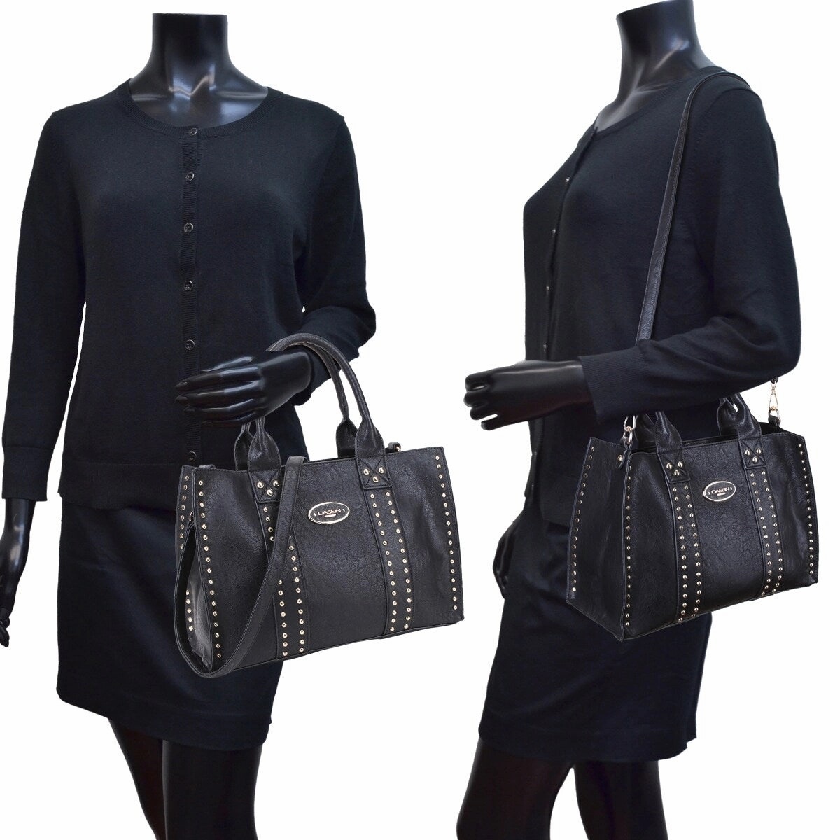 Dasein Studded Tote Bag Faux Leather With Organizer Pouch And Wristlet Green