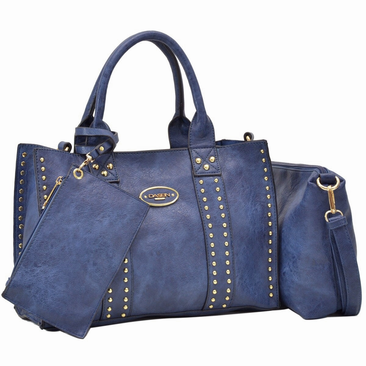 Dasein Studded Tote Bag Faux Leather With Organizer Pouch And Wristlet Green