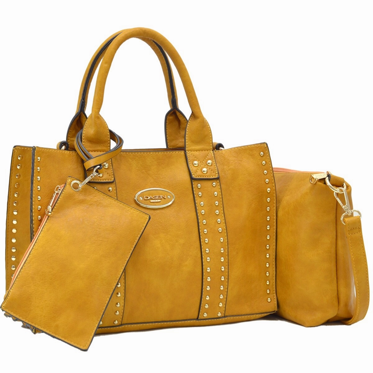 Dasein Studded Tote Bag Faux Leather With Organizer Pouch And Wristlet Green