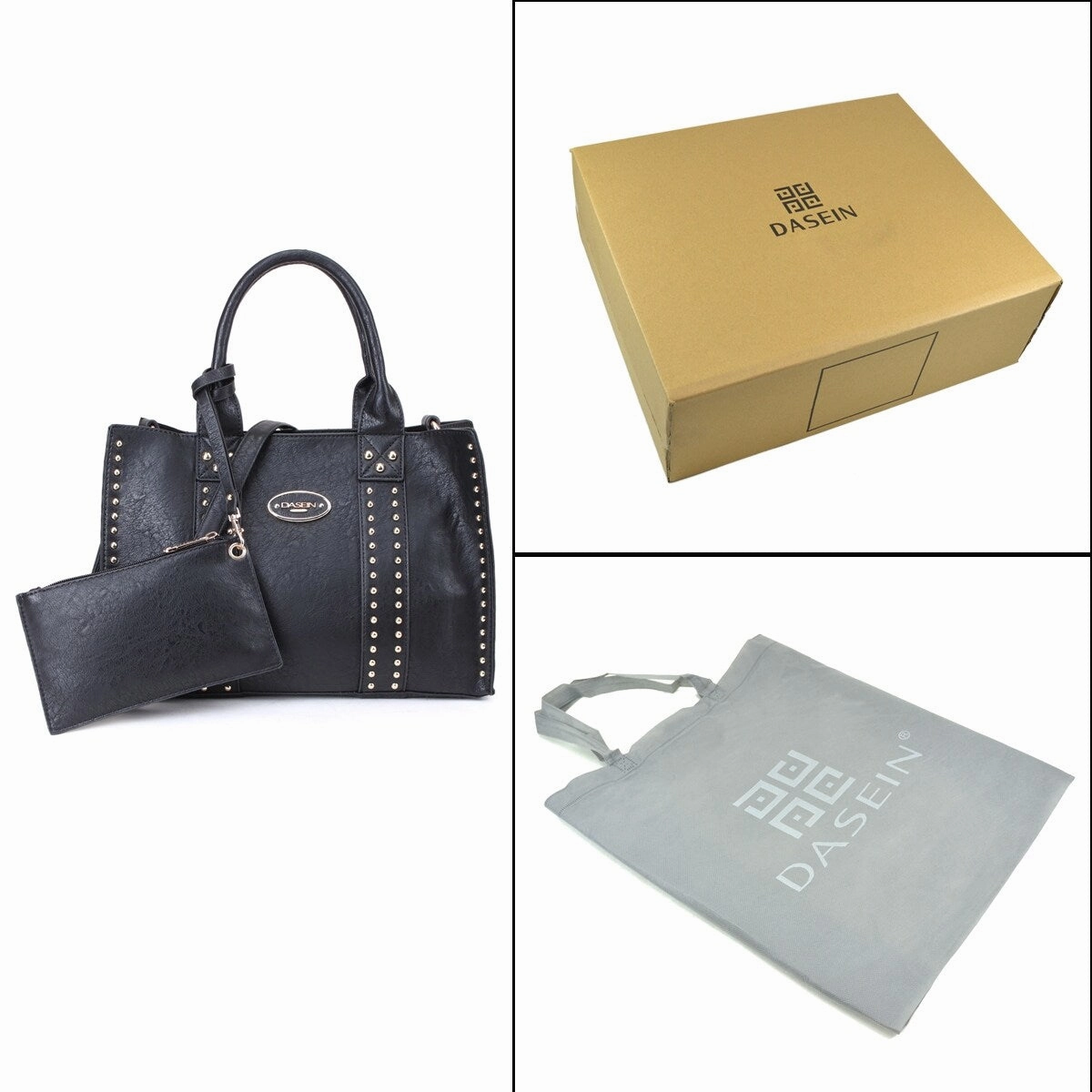 Dasein Studded Tote Bag Faux Leather With Organizer Pouch And Wristlet Green