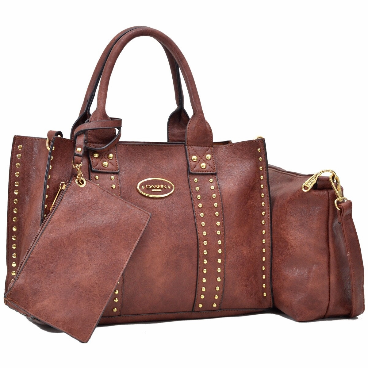 Dasein Studded Tote Bag Faux Leather With Organizer Pouch And Wristlet Green