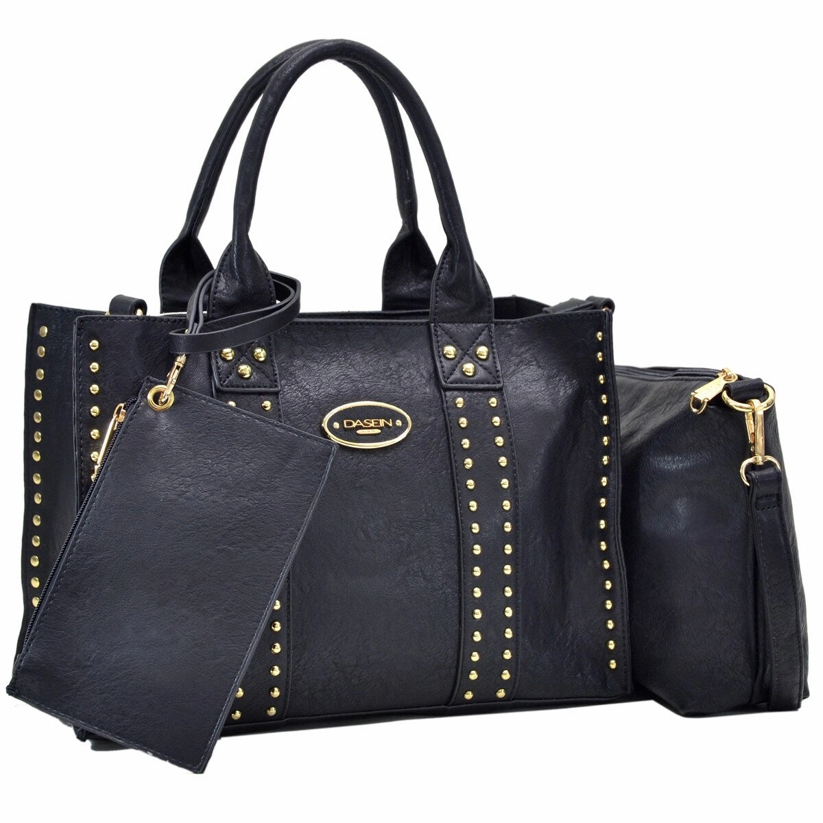Dasein Studded Tote Bag Faux Leather With Organizer Pouch And Wristlet Green
