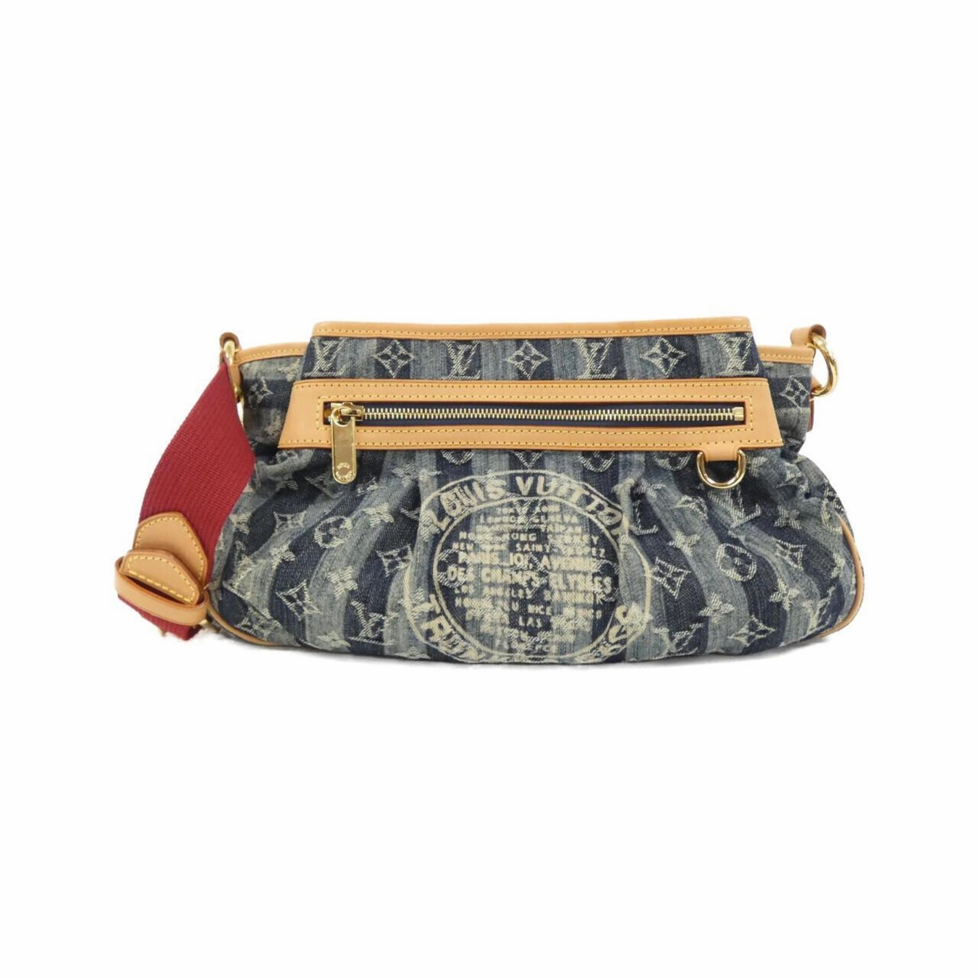 Denim Shoulder Bag with Dust Bag and Metal Fittings