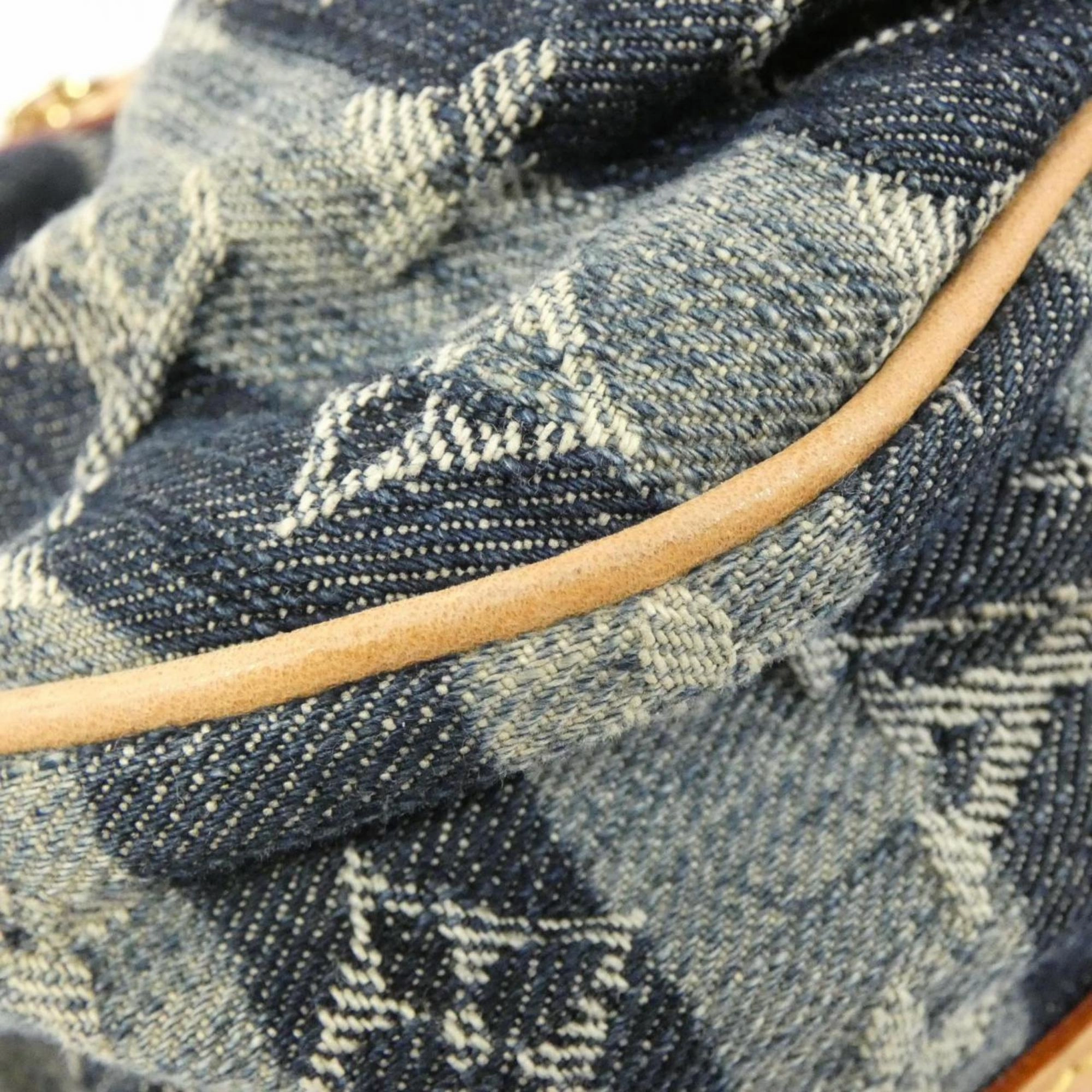Denim Shoulder Bag with Dust Bag and Metal Fittings