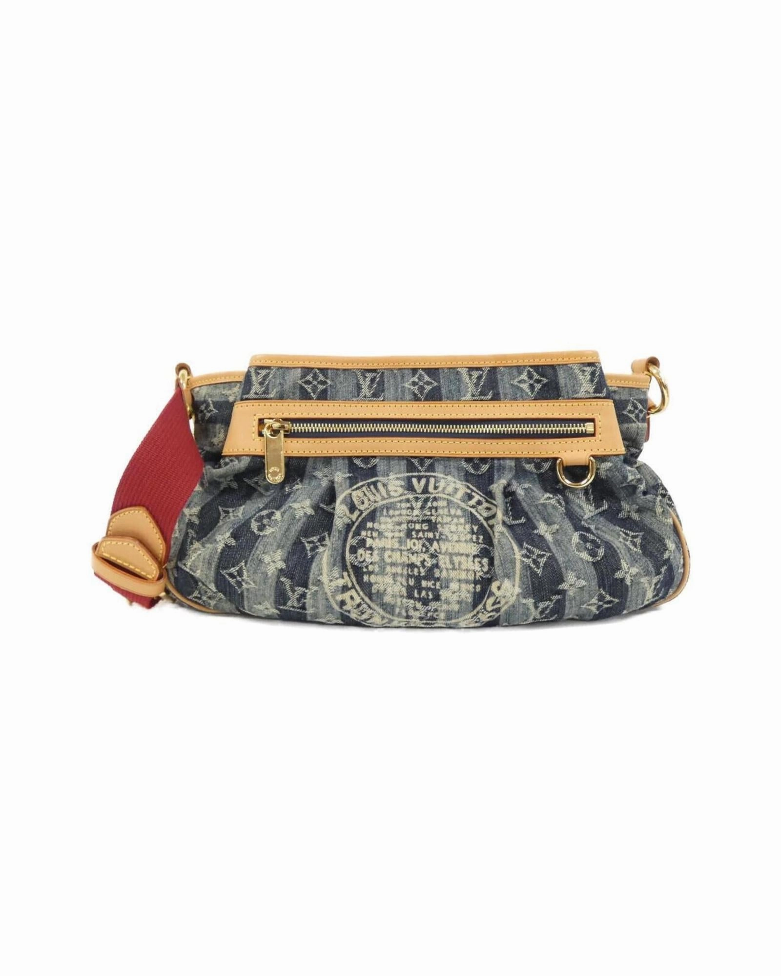 Denim Shoulder Bag with Dust Bag and Metal Fittings