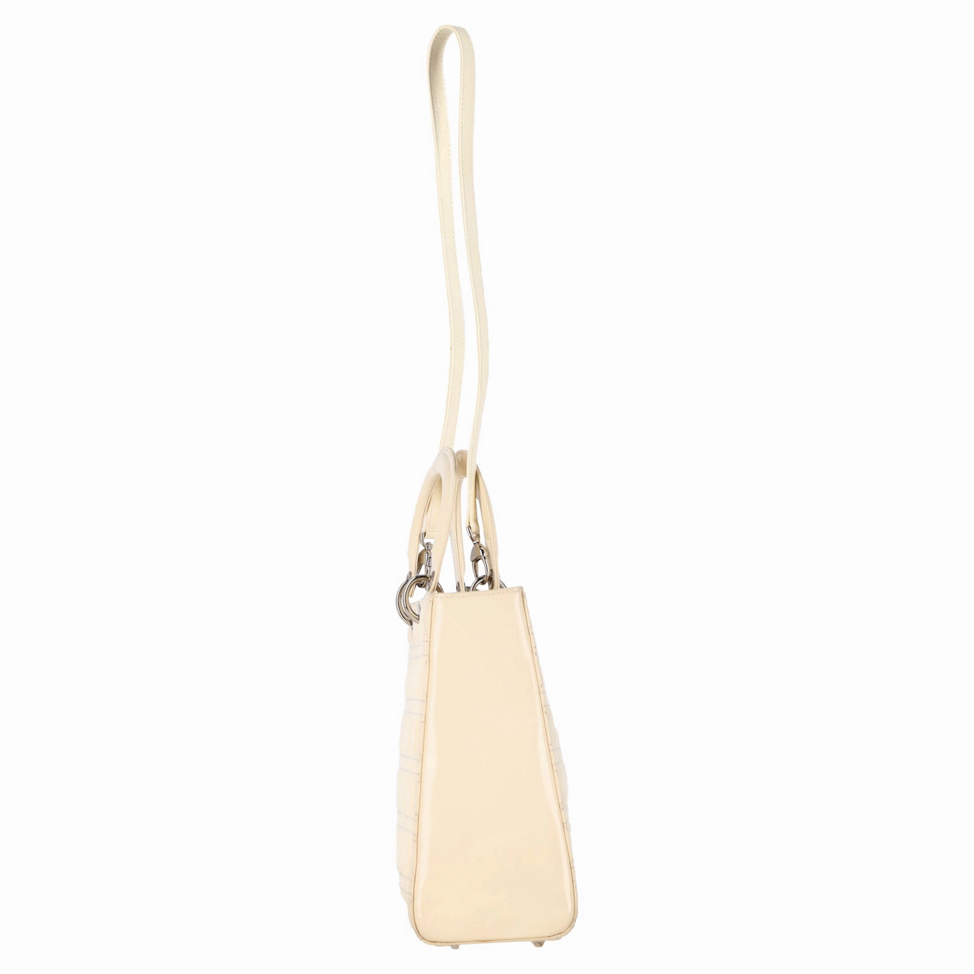 Dior Cannage Quilted Large Lady Dior Bag in Ivory Patent Leather