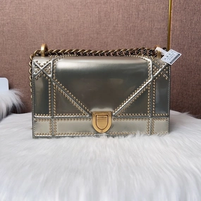 Dior Diorama Gold Metallic Studded Shoulder Bag Medium