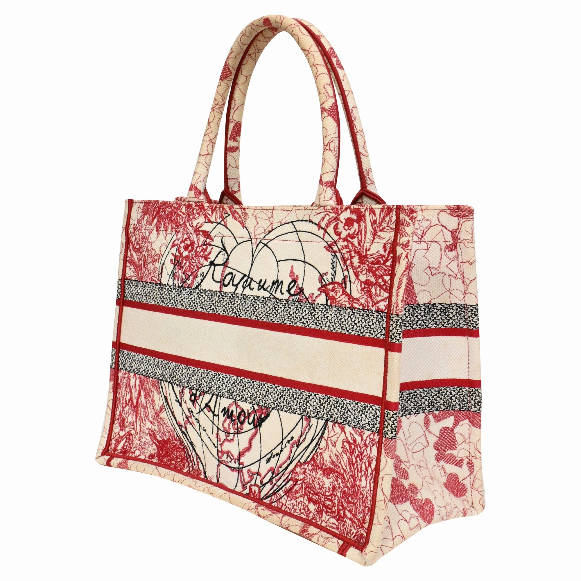 Dior Embroidered Large Dioramour D-Royaume Book Tote in Red Canvas