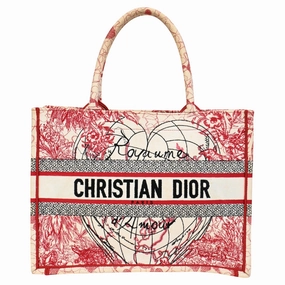 Dior Embroidered Large Dioramour D-Royaume Book Tote in Red Canvas