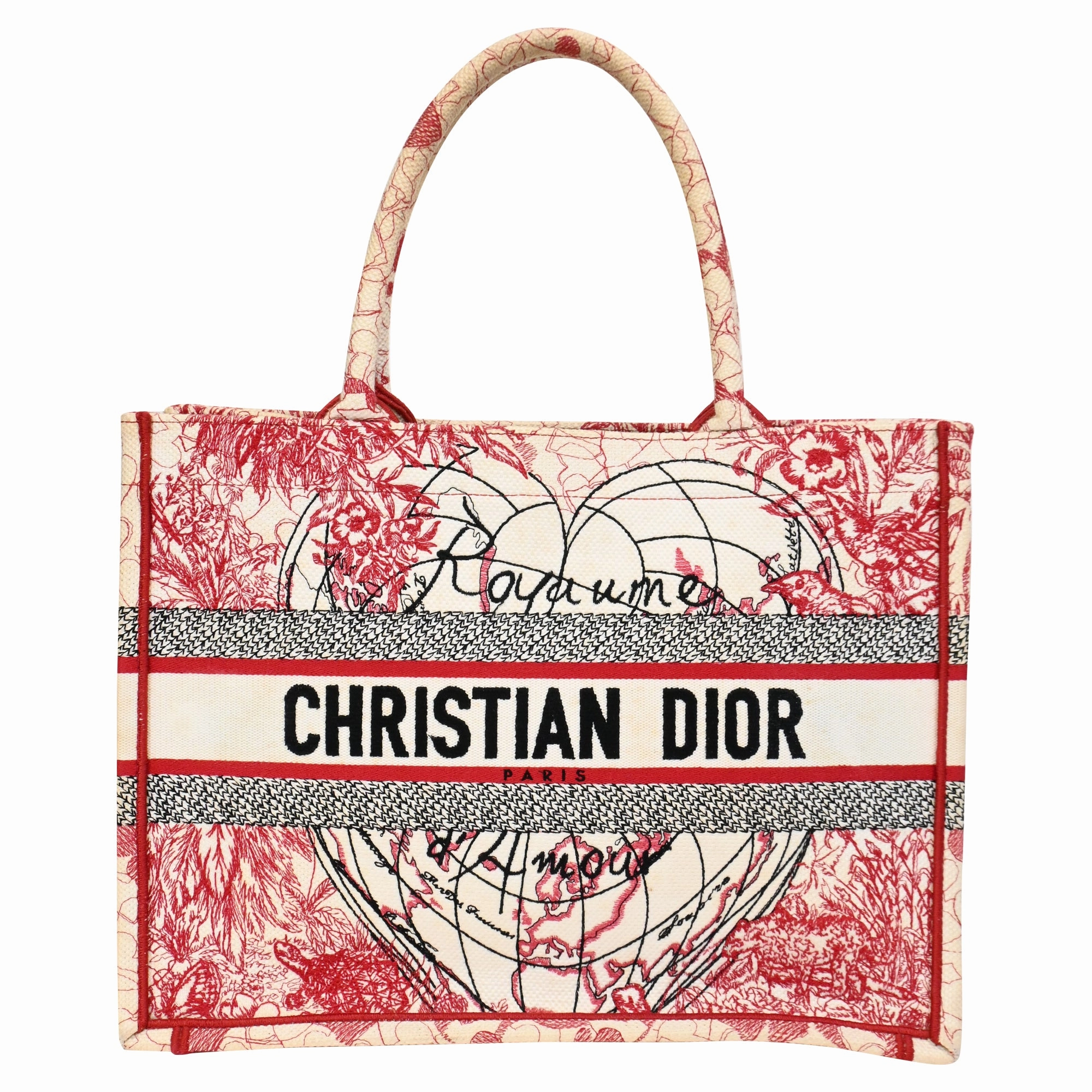 Dior Embroidered Large Dioramour D-Royaume Book Tote in Red Canvas