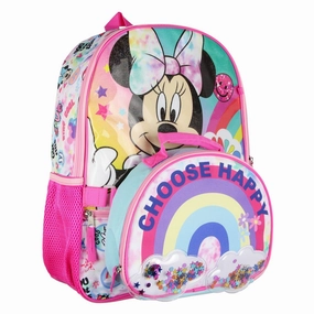 Disney Minnie Mouse Choose Happy 5pc Set Backpack Lunch Box Key Chain Pencil Case Carabiner - One Size