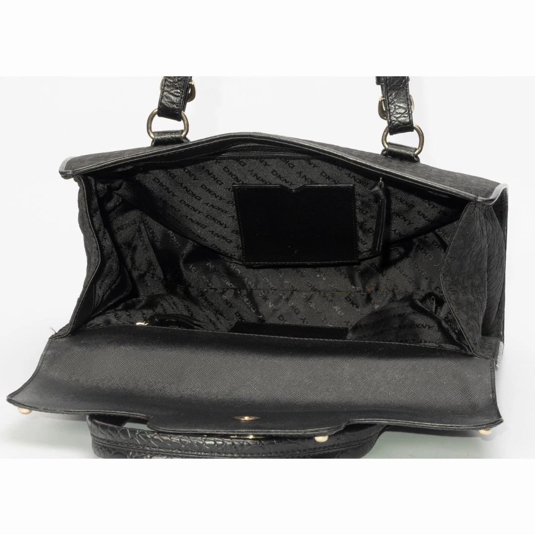 DKNY Signature Canvas and Croc Embossed Leather Shoulder Bag